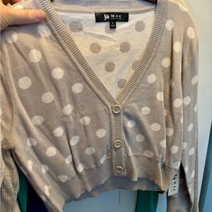 Taupe Polka Dot V-Neck Cardigan Sweater, retro inspired yemak cardigan